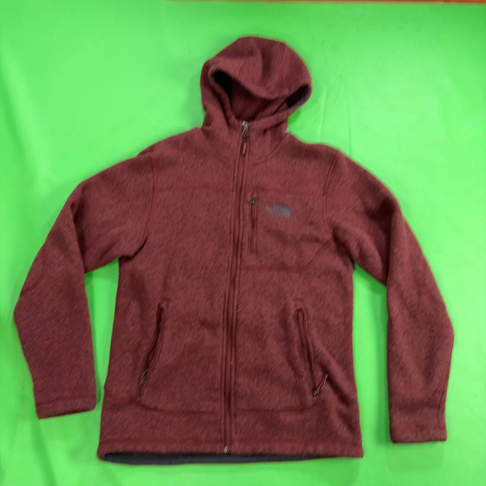 North Face Hooded Fleece Performance Jacket Mens S Red Full-Zip Reinforced Elbow